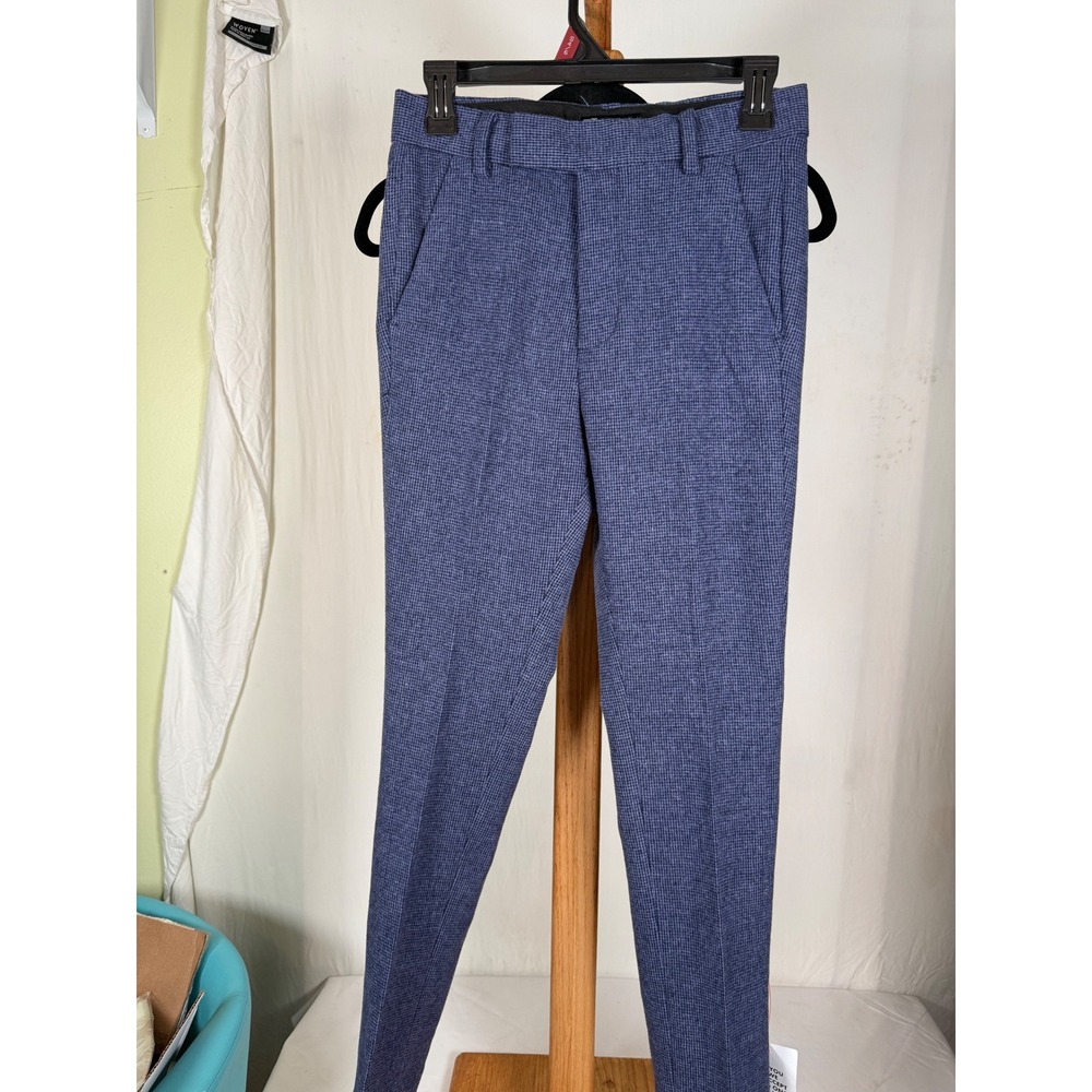 ASOS‎ DESIGN Blue Micro Houndstooth Wool Blend Skinny Smart Trousers W28 L30